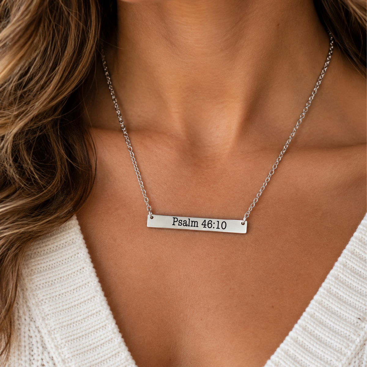 Psalm 46:10 Bible Verse Bar Necklace