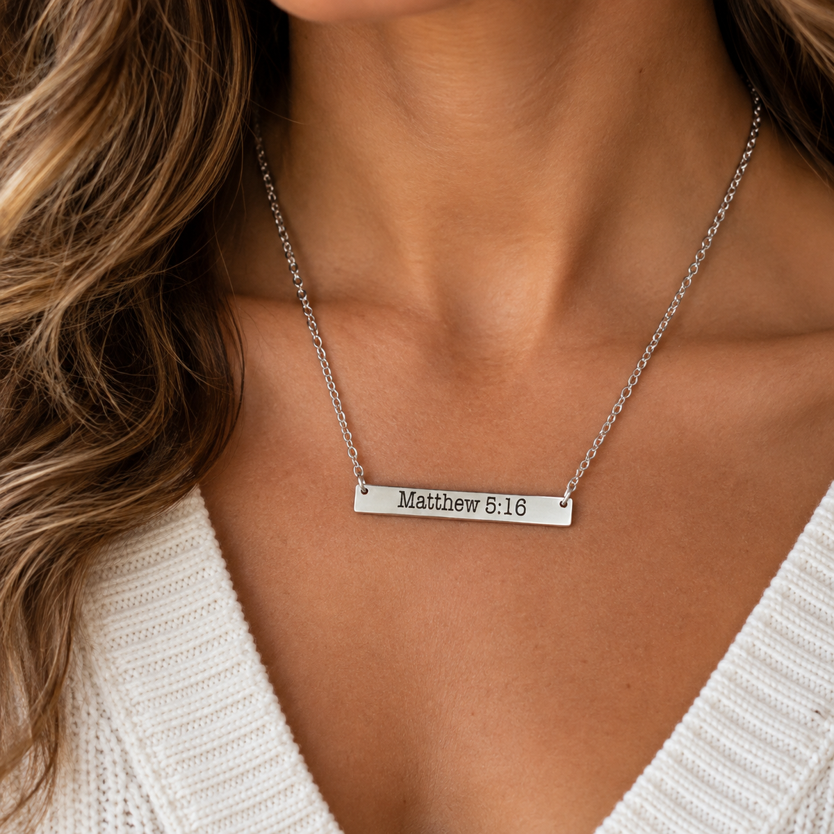Matthew 5:16 Bible Verse Bar Necklace