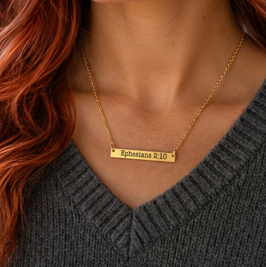 Ephesians 2:10 Bible Verse Bar Necklace
