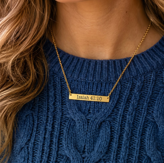 Isaiah 41:10 Bible Verse Bar Necklace