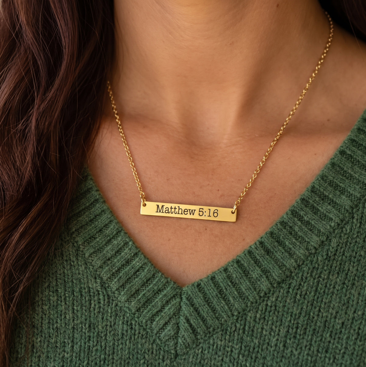 Matthew 5:16 Bible Verse Bar Necklace