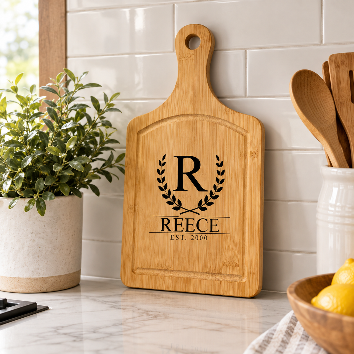 Personalized Small Handled Bamboo Cutting Board